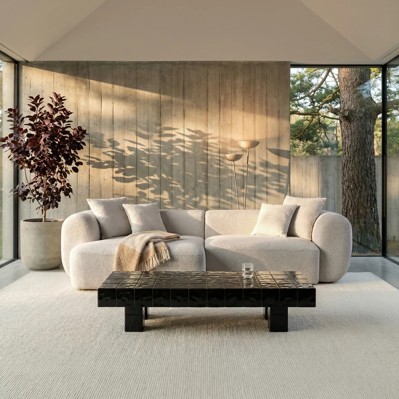 Modulares Ecksofa Baomi, L-förmig, linksseitig, hellbeige Chenille