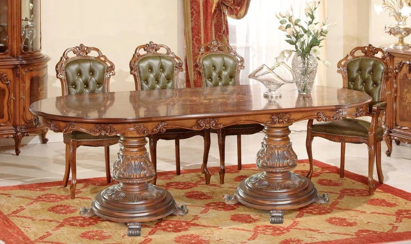 Casa Padrino Luxus Barock Esszimmer Set Grün / Braun - 1 Ovaler Barock Esstisch & 8 Barock Esszimmerstühle - Luxus Esszimmer Möbel im Barockstil - Barock Möbel - Luxus Qualität - Made in Italy