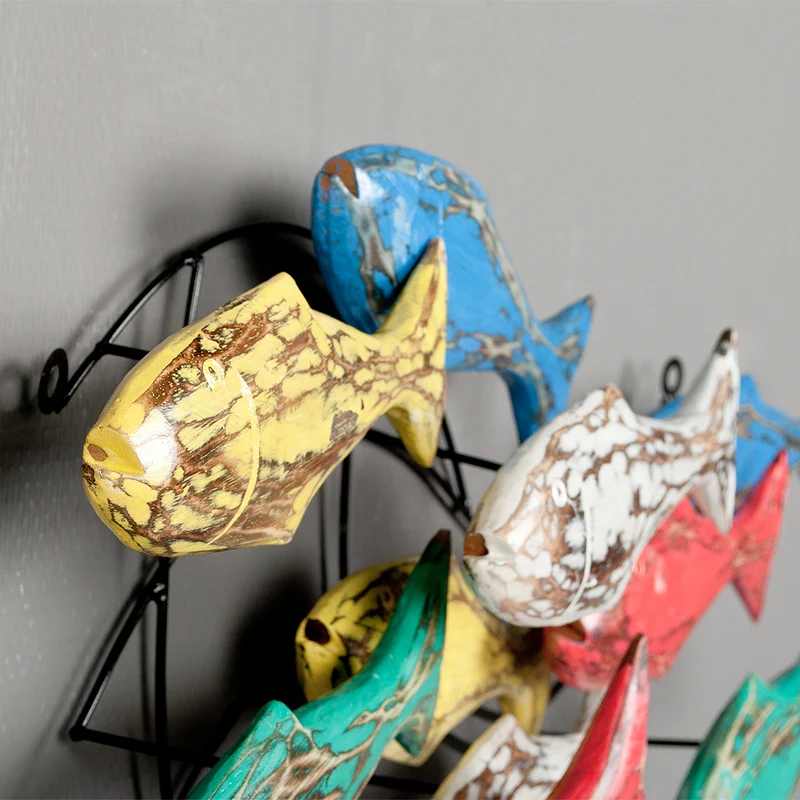 Wand-Deko IKAN Bunt ca. 80x40cm Albasia Holz Fische