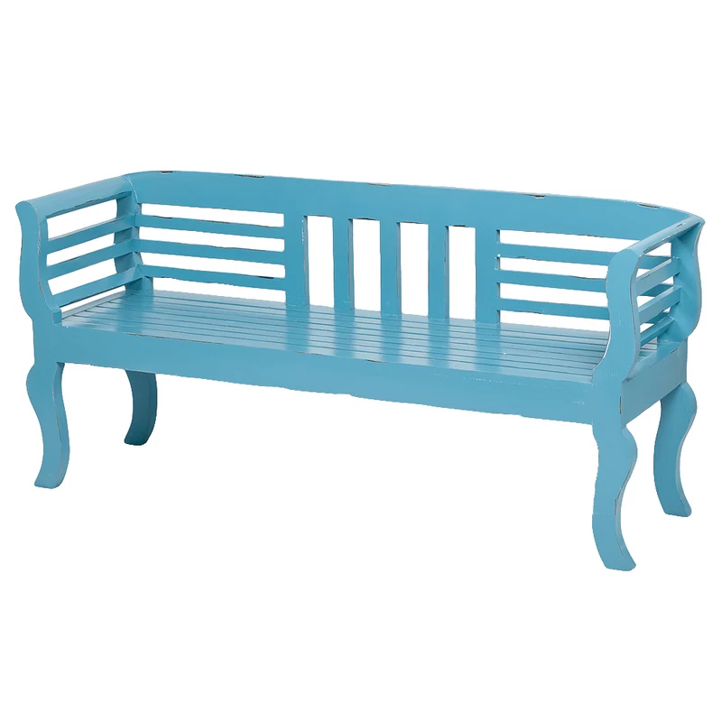 Sitzbank SALONIKI Antik-Blau ca. L168cm Mahagoni