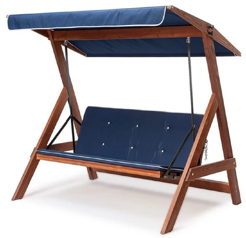 Casa Padrino Luxus Hollywood Schaukel Blau / Braun - Moderne Wetterfeste Garten Schaukel mit Sonnendach - Garten Möbel - Terrassen Möbel - Luxus Möbel