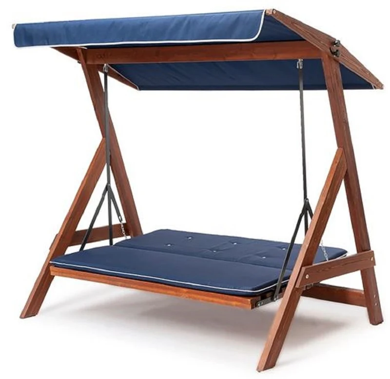 Casa Padrino Luxus Hollywood Schaukel Blau / Braun - Moderne Wetterfeste Garten Schaukel mit Sonnendach - Garten Möbel - Terrassen Möbel - Luxus Möbel