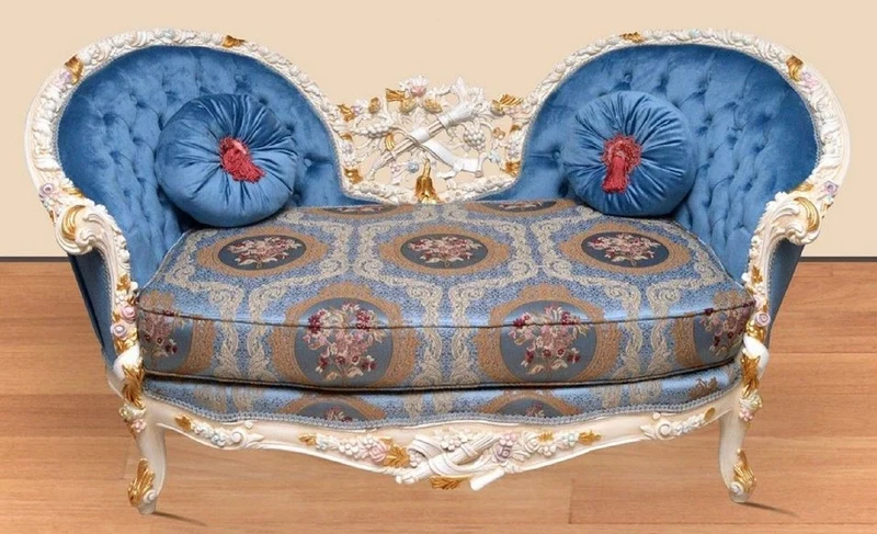 Casa Padrino Barock Sofa Blau Muster / Creme / Weiß / Gold - Handgefertigtes Wohnzimmer Sofa im Barockstil - Prunkvolle Barock Wohnzimmer Möbel