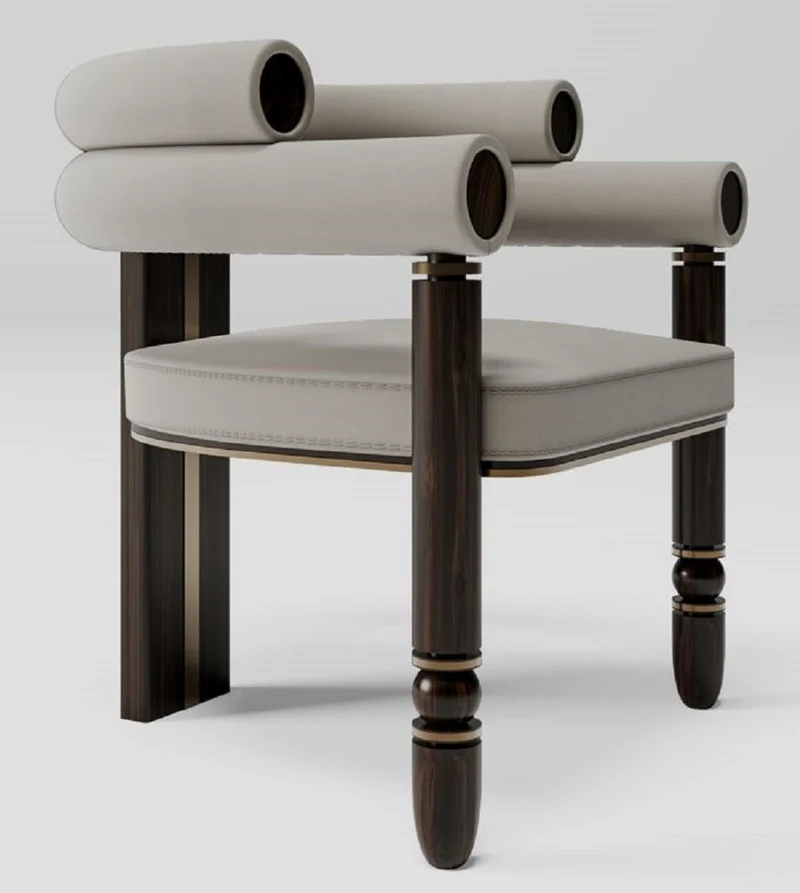 Casa Padrino Luxus Samt Esszimmer Stuhl mit Armlehnen Grau / Dunkelbraun / Messing 69 x 63 x H. 72 cm - Küchen Stuhl mit edlem Samtstoff - Esszimmer Möbel - Luxus Möbel