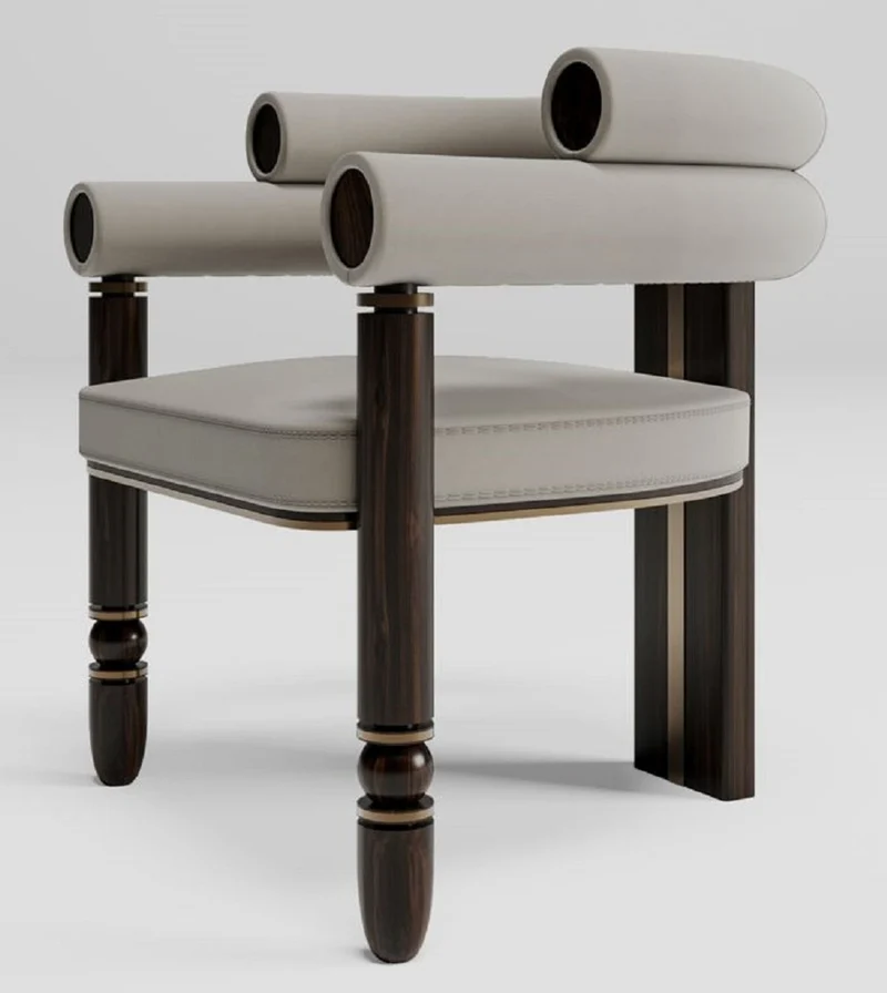 Casa Padrino Luxus Samt Esszimmer Stuhl mit Armlehnen Grau / Dunkelbraun / Messing 69 x 63 x H. 72 cm - Küchen Stuhl mit edlem Samtstoff - Esszimmer Möbel - Luxus Möbel