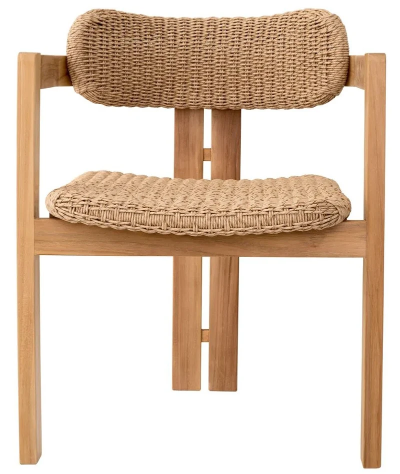 Casa Padrino Luxus Teakholz Esszimmer Stuhl mit Armlehnen Naturfarben 60 x 53 x H. 77 cm - Garten Stuhl - Terrassen Stuhl - Garten Möbel - Esszimmer Möbel - Luxus Teakholz Möbel