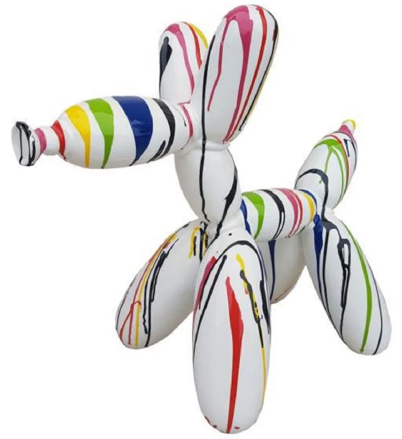 Casa Padrino Luxus Designer Deko Skulptur Ballon Hund Weiß / Mehrfarbig 100 cm - Große Deko Figur - XXL Deko Skulptur - XXL Deko Figur - Wohnzimmer Deko - Garten Deko - Luxus Figuren