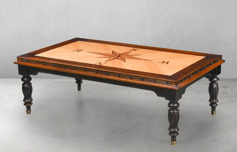 Casa Padrino Luxus Vintage Stil Couchtisch Naturfarben / Braun / Schwarz 137 x 77 x H. 45 cm - Rechteckiger Massivholz Wohnzimmertisch - Vintage Stil Wohnzimmer Möbel - Luxus Wohnzimmer Möbel