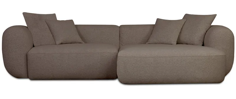 Modulare Eckcouch Baomi L-förmig mit Hocker, rechtsseitig, hellbraunes Chenille