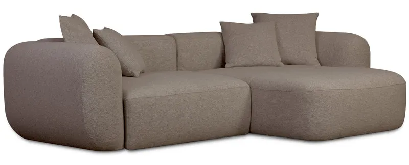 Modulare Eckcouch Baomi L-förmig mit Hocker, rechtsseitig, hellbraunes Chenille