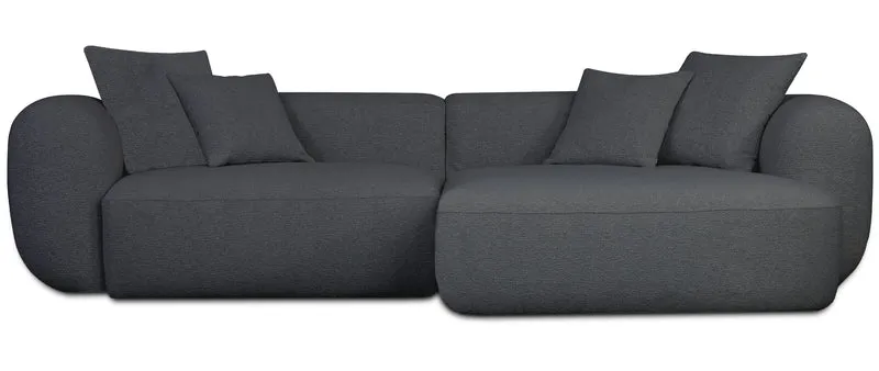 Modulares Ecksofa Baomi L-förmig mit Hocker, rechtsseitig, dunkelgrauer Chenille-Stoff