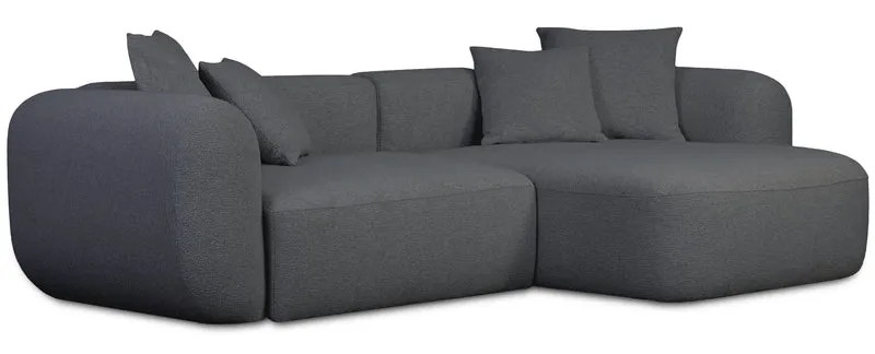 Modulares Ecksofa Baomi L-förmig mit Hocker, rechtsseitig, dunkelgrauer Chenille-Stoff