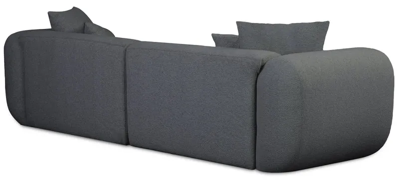 Modulares Ecksofa Baomi L-förmig mit Hocker, rechtsseitig, dunkelgrauer Chenille-Stoff