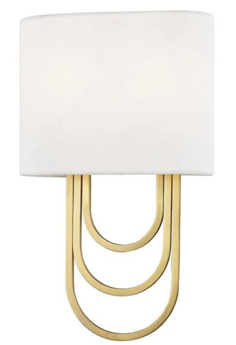 Casa Padrino Luxus Wandleuchte Antik Messing / Weiß 20,3 x 9,5 x H. 34,3 cm - Designer Wandlampe mit Lampenschirm