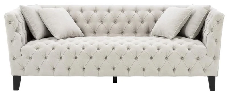 Casa Padrino Luxus Chesterfield Wohnzimmer Sofa mit 4 Kissen Sandfarben / Schwarz 217 x 92 x H. 78 cm - Luxus Möbel