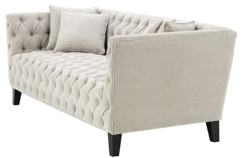 Casa Padrino Luxus Chesterfield Wohnzimmer Sofa mit 4 Kissen Sandfarben / Schwarz 217 x 92 x H. 78 cm - Luxus Möbel