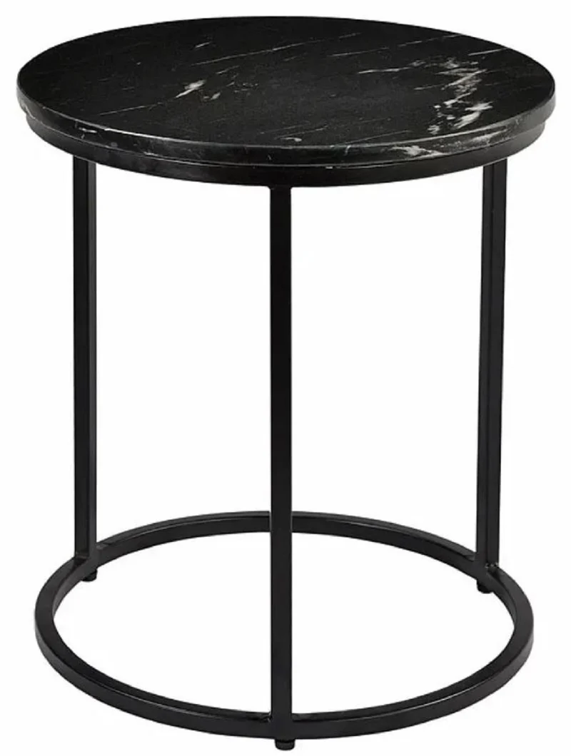 Casa Padrino Luxus Beistelltisch Schwarz Ø 40 x H. 45 cm - Runder Metall Tisch mit Marmorplatte - Wohnzimmer Möbel - Luxus Möbel