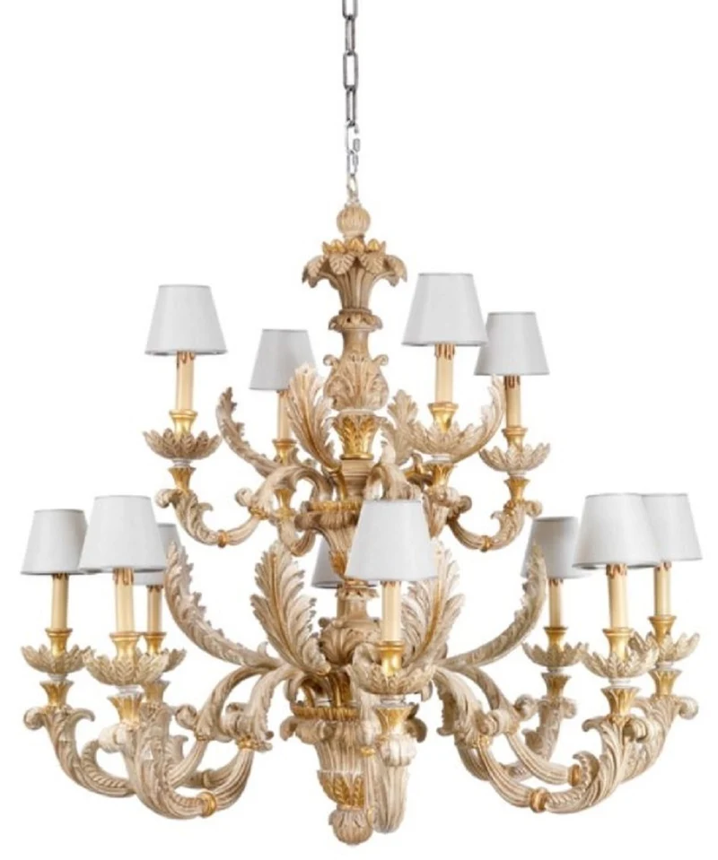 Casa Padrino Luxus Barock Kronleuchter Naturfarben / Weiß Ø 114 cm