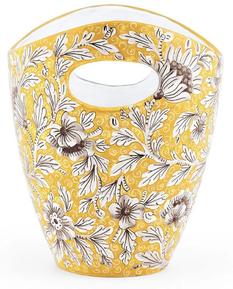 Casa Padrino Luxus Keramik Eiseimer Gelb / Mehrfarbig Ø 27 x H. 25 cm - Handgefertigter & handbemalter Eiskübel - Weinkühler - Sektkühler - Champagnerkühler - Luxus Qualität - Made in Italy