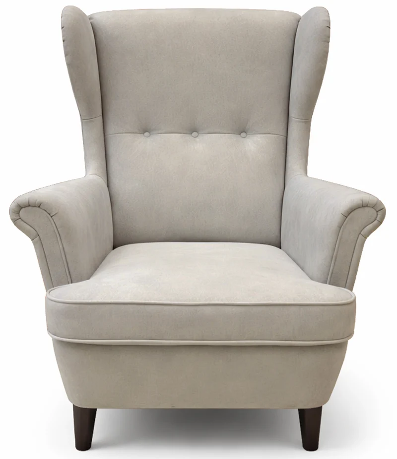 Ohrensessel Malmello mit Fußhocker, beige, pflegeleichter Samt, schwarze Beine