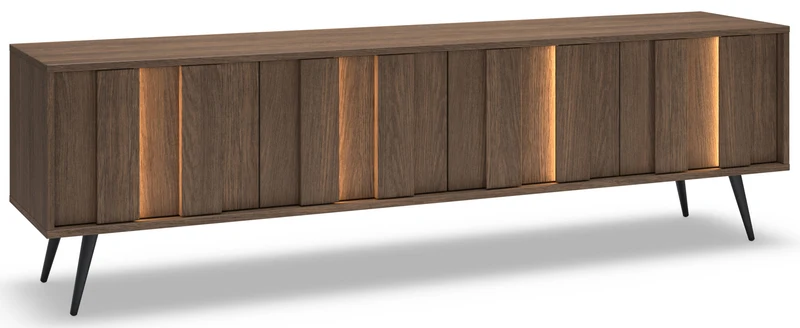 Vier-türiger TV-Schrank Amaro mit LED-Beleuchtung, 183 cm, Eiche Dunin