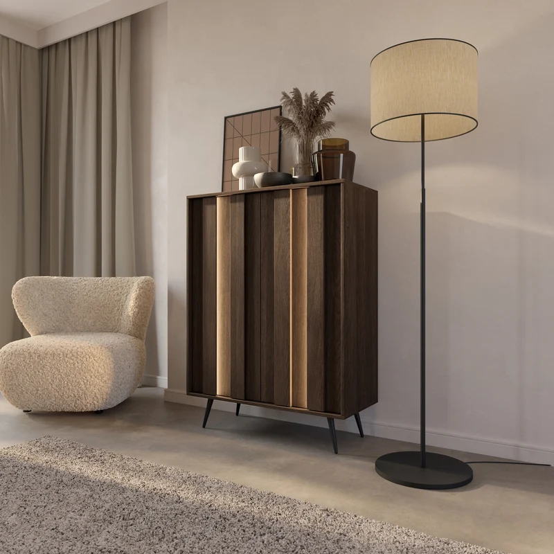 Zweiturige Kommode Amaro mit LED-Beleuchtung, 94 cm, Eiche Dunin
