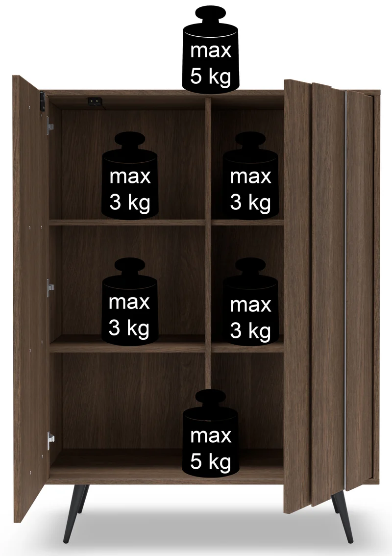 Zweiturige Kommode Amaro mit LED-Beleuchtung, 94 cm, Eiche Dunin