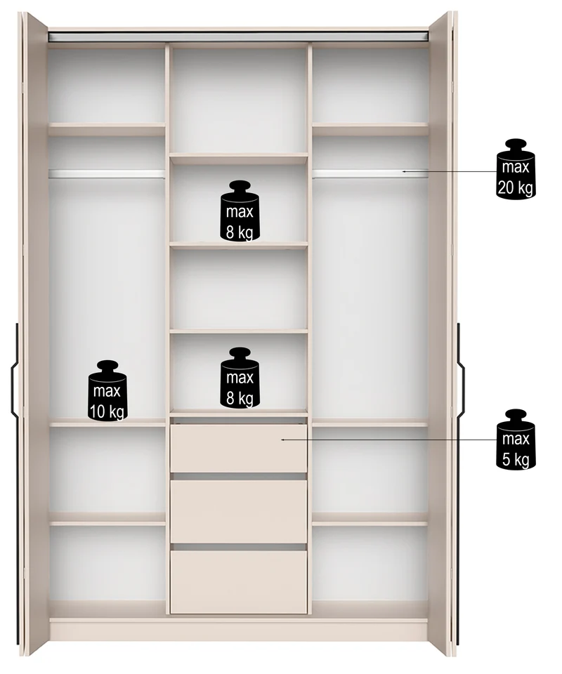 Zweittüriger Schrank Bari mit drei Schubladen, 170 cm, Eiche Bookmatch