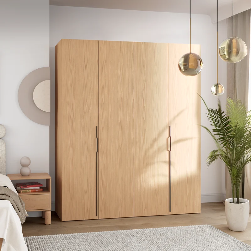 Zweittüriger Schrank Bari mit drei Schubladen, 170 cm, Eiche Bookmatch
