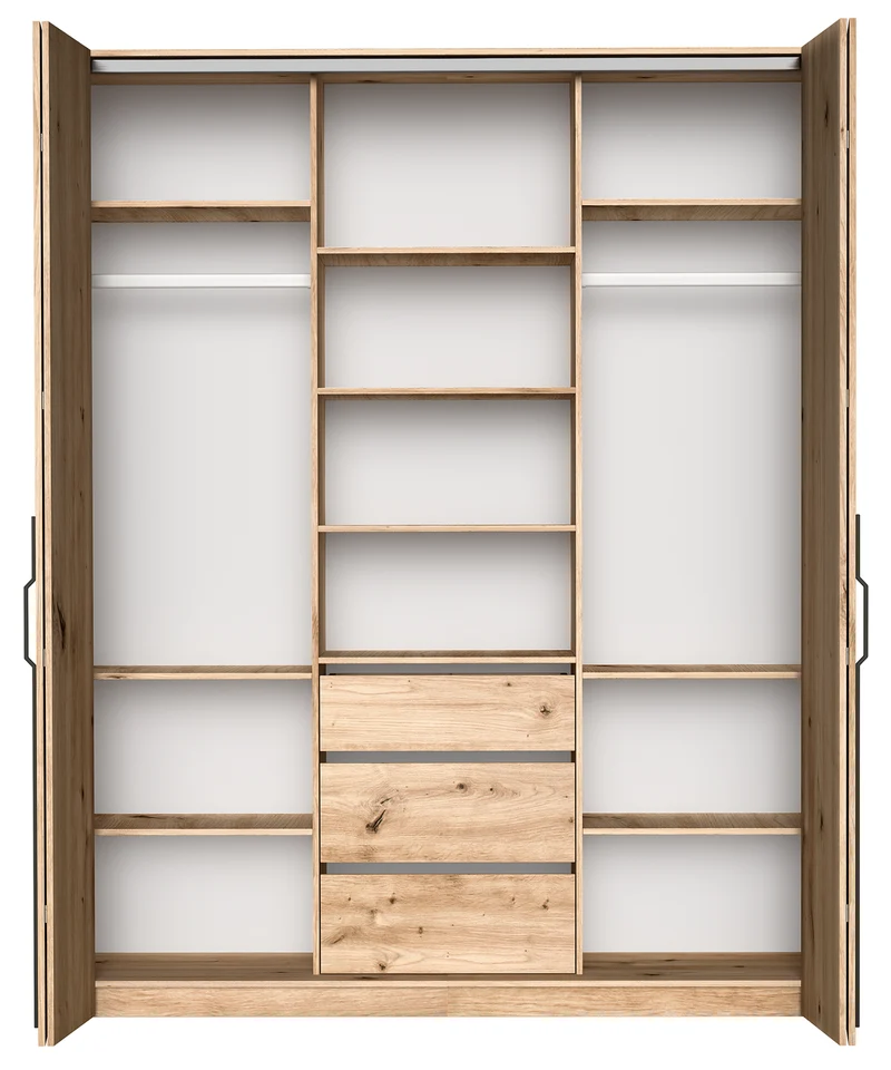 Zweiturige Bari-Garderobe mit drei Schubladen, 200 cm, Artisan-Eiche