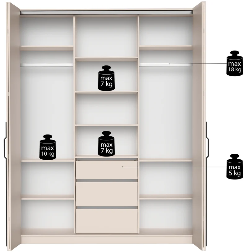 Zweiturige Bari-Garderobe mit drei Schubladen, 200 cm, Artisan-Eiche