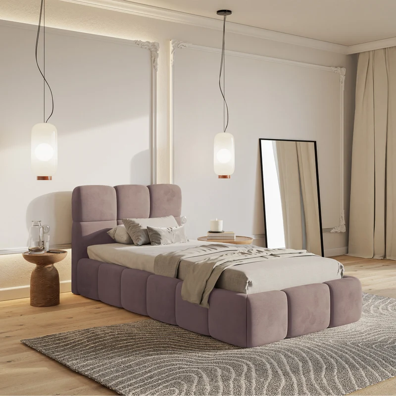 Polsterbett 90x200 cm Cloudy hellrosa Velours, wasserabweisend und pflegeleicht