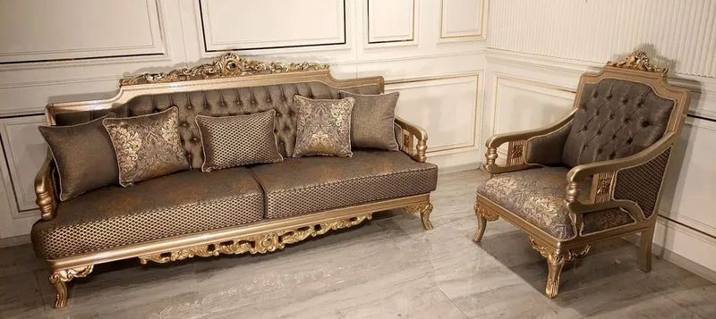 Casa Padrino Luxus Barock Wohnzimmer Sofa Grau / Gold - Handgefertigtes Barockstil Sofa - Luxus Wohnzimmer Möbel im Barockstil - Barock Möbel - Edel & Prunkvoll