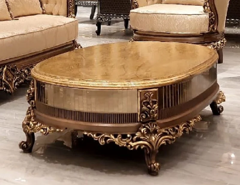 Casa Padrino Luxus Barock Wohnzimmer Set Gold / Braun / Gold - 2 Barock Sofas & 2 Barock Sessel & 1 Barock Couchtisch - Luxus Wohnzimmer Möbel im Barockstil - Barock Möbel - Edel & Prunkvoll
