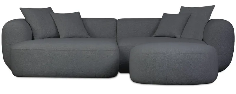 Modulares Ecksofa Baomi L-förmig mit linksseitigem Hocker, dunkelgrauer Chenille-Stoff