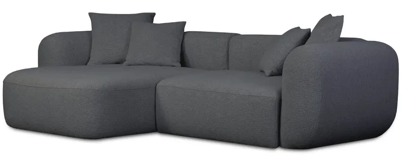 Modulares Ecksofa Baomi L-förmig mit linksseitigem Hocker, dunkelgrauer Chenille-Stoff