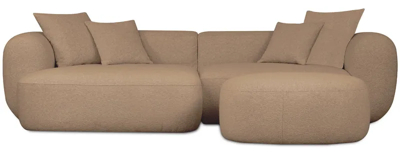 Modulares Ecksofa Baomi L-förmig mit Hocker, linksseitig, senfgelber Chenillestoff