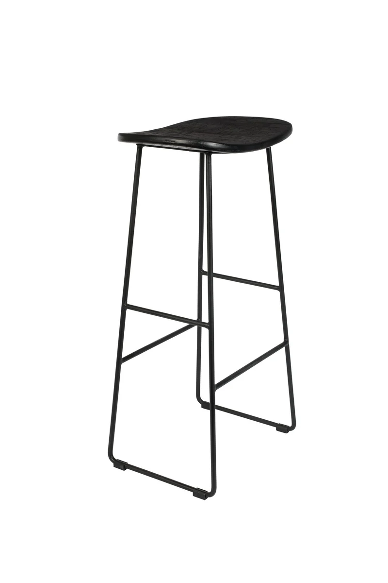 Barhocker TANGLE Schwarz - Metall und Teakholz