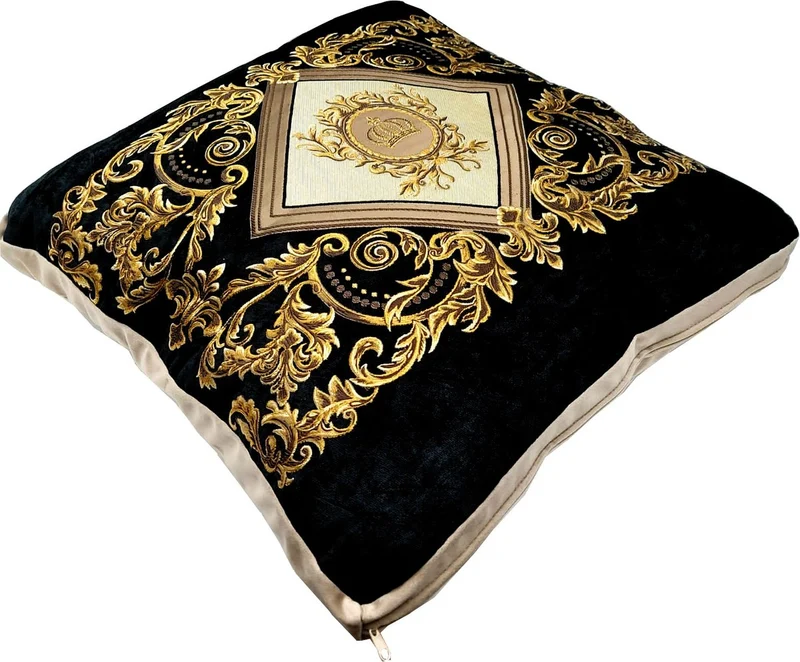 Harald Glööckler Luxus Deko Kissen Pompöös by Casa Padrino Schwarz / Creme / Braun / Gold - Designer Zierkissen - Glööckler Kissen - Harald Glööckler Designer Deko Accessoires - Luxus Qualität