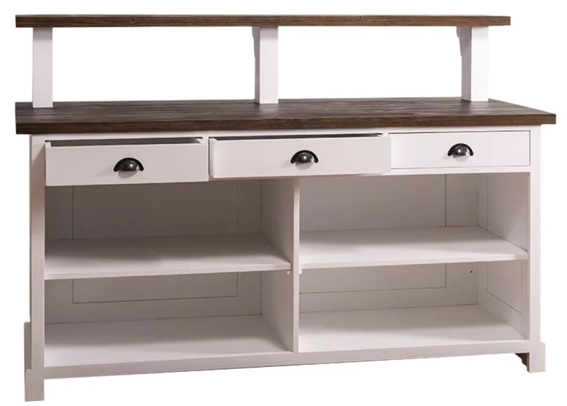 Casa Padrino Landhausstil Theke mit 3 Schubladen Weiß / Dunkelbraun 180 x 68 x H. 120 cm - Landhausstil Möbel