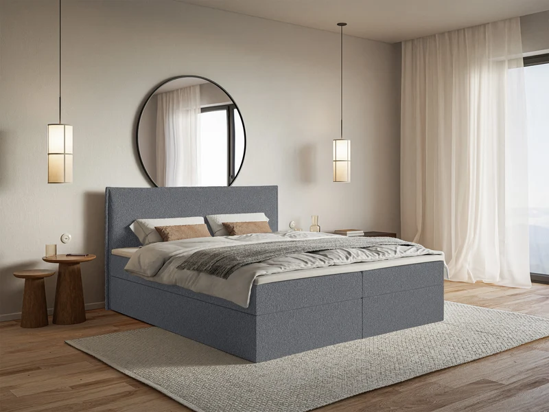 Kontinentalbett 140x200 cm Softie mit Stauraum und Topper, graphitfarbener Chenille