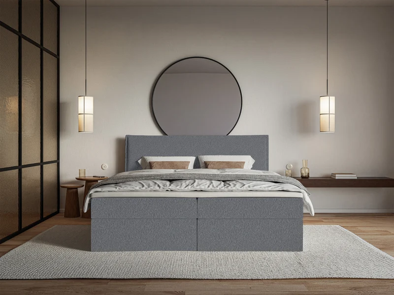 Kontinentalbett 140x200 cm Softie mit Stauraum und Topper, graphitfarbener Chenille