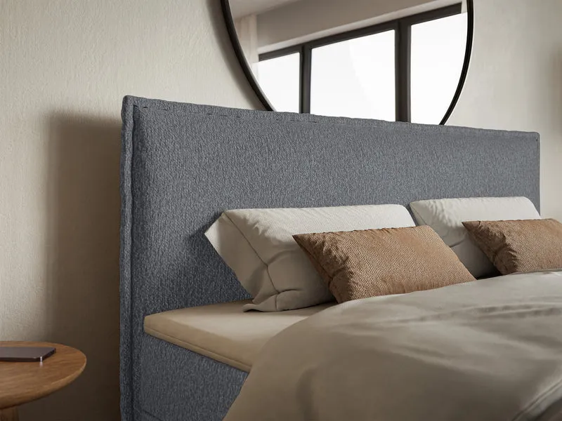 Kontinentalbett 140x200 cm Softie mit Stauraum und Topper, graphitfarbener Chenille