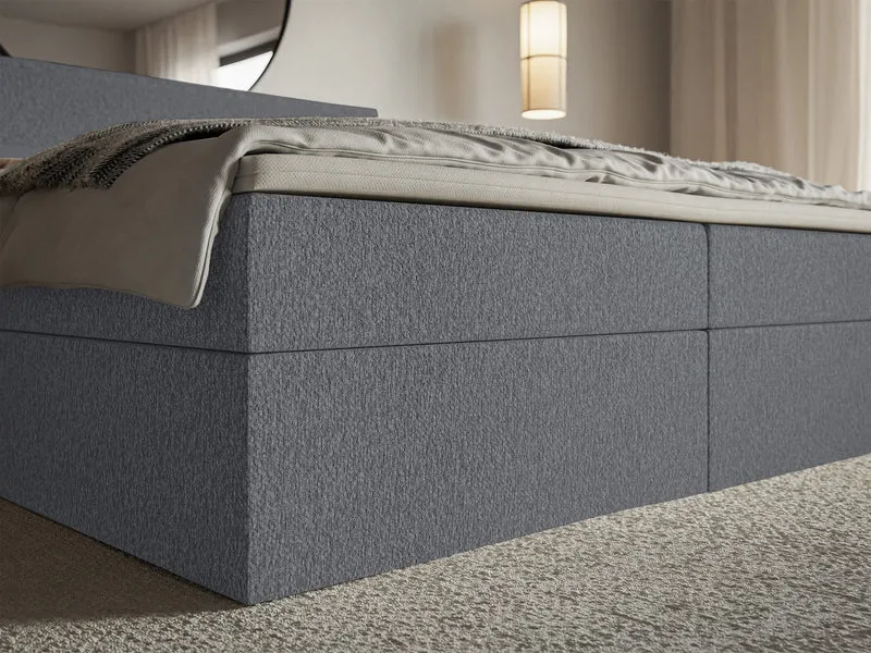 Kontinentalbett 140x200 cm Softie mit Stauraum und Topper, graphitfarbener Chenille