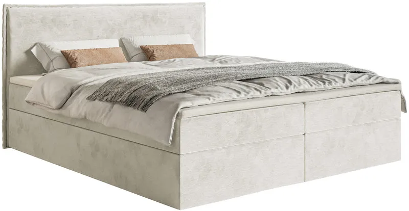 Kontinentalbett 160x200 cm Softie mit Stauraum und Topper, grau-beiger Velours, wasserabweisend