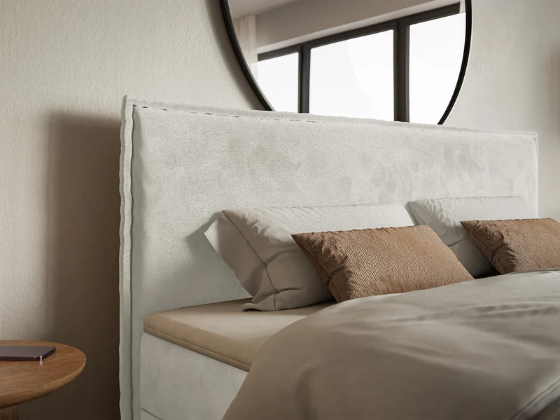 Kontinentalbett 160x200 cm Softie mit Stauraum und Topper, grau-beiger Velours, wasserabweisend