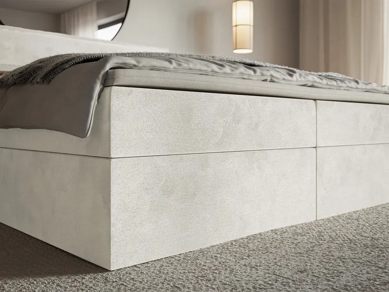 Kontinentalbett 160x200 cm Softie mit Stauraum und Topper, grau-beiger Velours, wasserabweisend