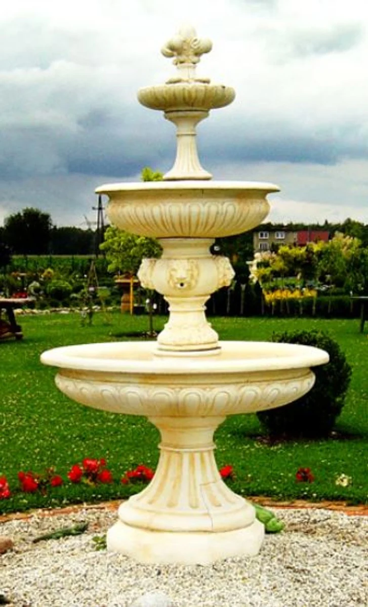 Casa Padrino Barock Springbrunnen Cremefarben Ø 150 x H. 280 cm - Prunkvoller Gartenbrunnen - Gartendeko Brunnen - Barock Garten Deko Accessoires