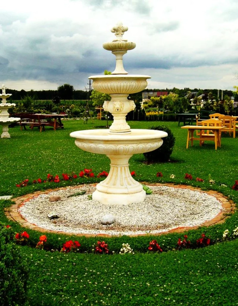Casa Padrino Barock Springbrunnen Cremefarben Ø 150 x H. 280 cm - Prunkvoller Gartenbrunnen - Gartendeko Brunnen - Barock Garten Deko Accessoires