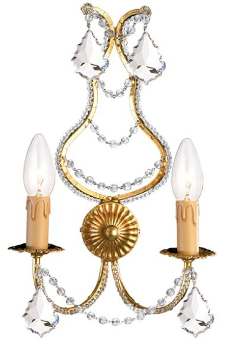 Casa Padrino Luxus Barock Kristall Wandleuchte Gold 24 x 12 x H. 40 cm - Elegante Metall Wandlampe mit edlem Böhmischem Glas - Barock Leuchten